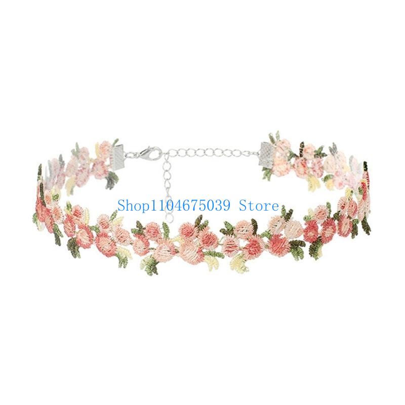 Women Accessories Pk - Fashionable Embroidered Flower Lace Choker Necklace