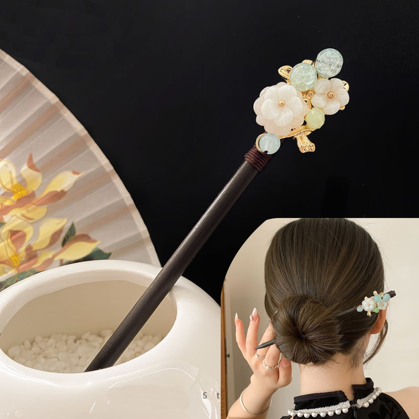 Pearl Hair Pin - Chinese Hair Stick Step Shake Wooden