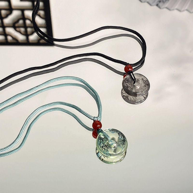 Resin Bangle Bracelet - Chinese Style Geometric Circular Pendant Necklace