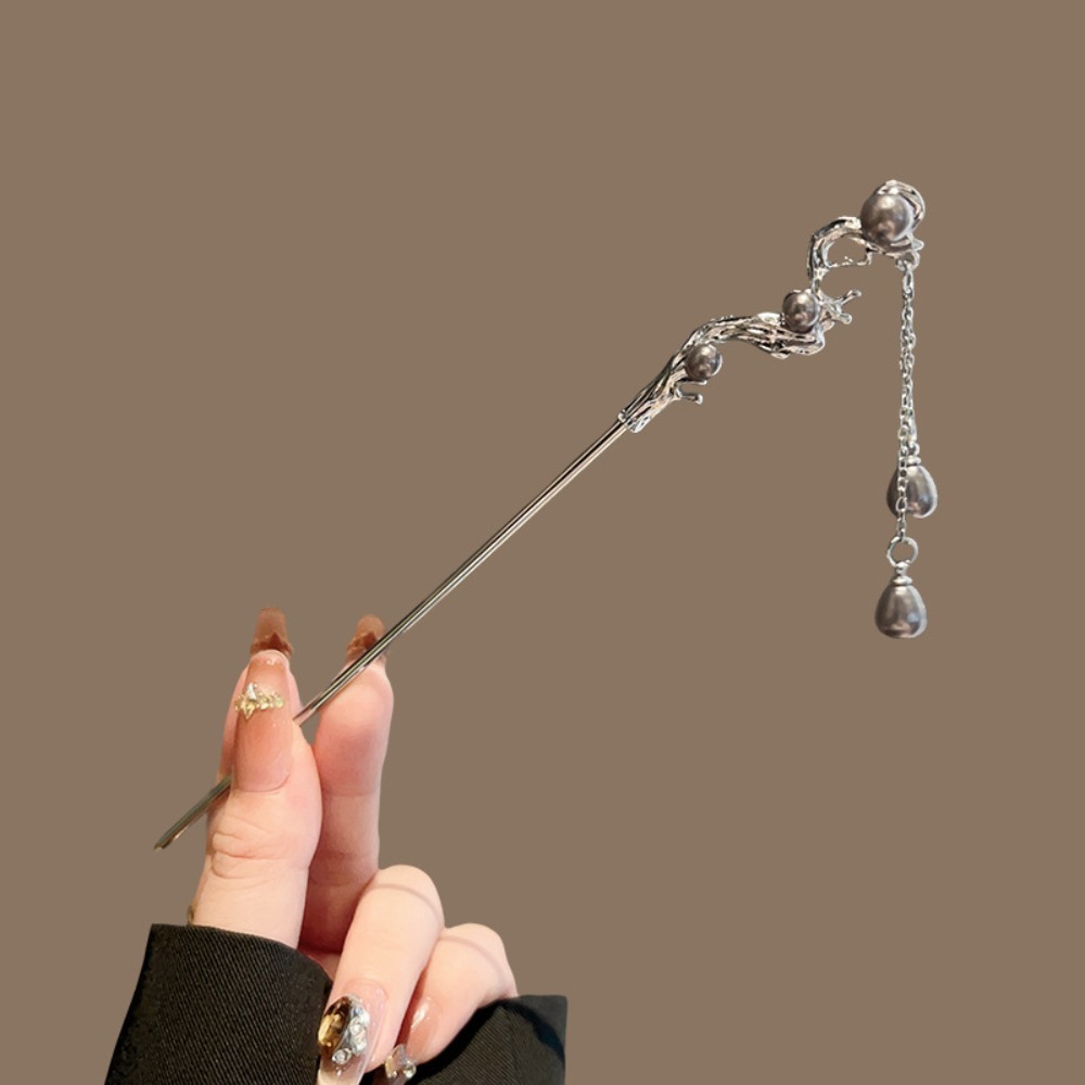 Pearl Hair Pin - 1pc Elegant Chinese Hairpin Silver Toned