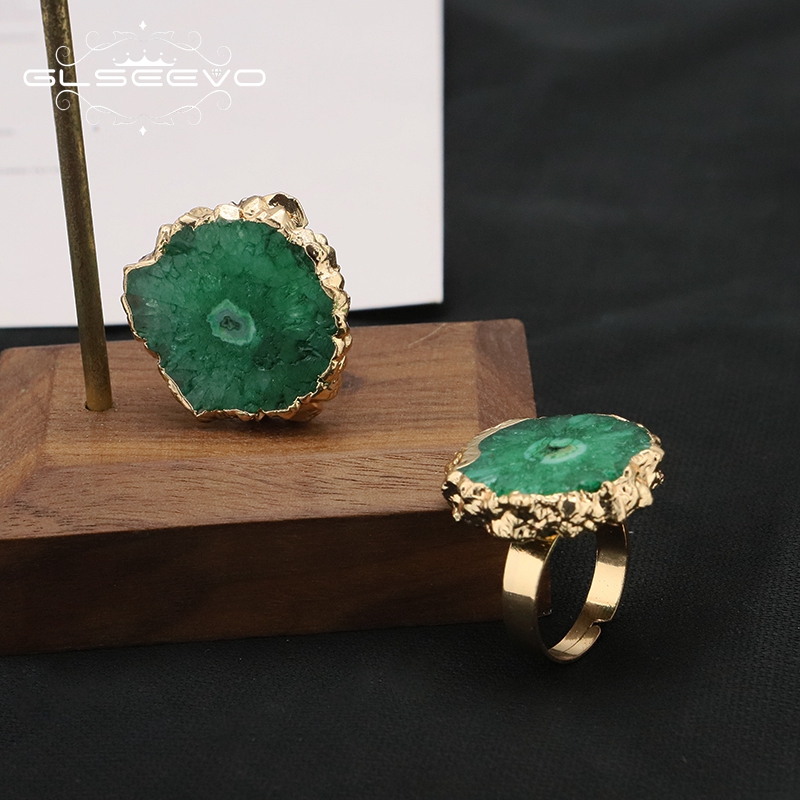 Women'S Accessories Gift Ideas - GLSEEVO Green Natural Stone Adjustable Rings