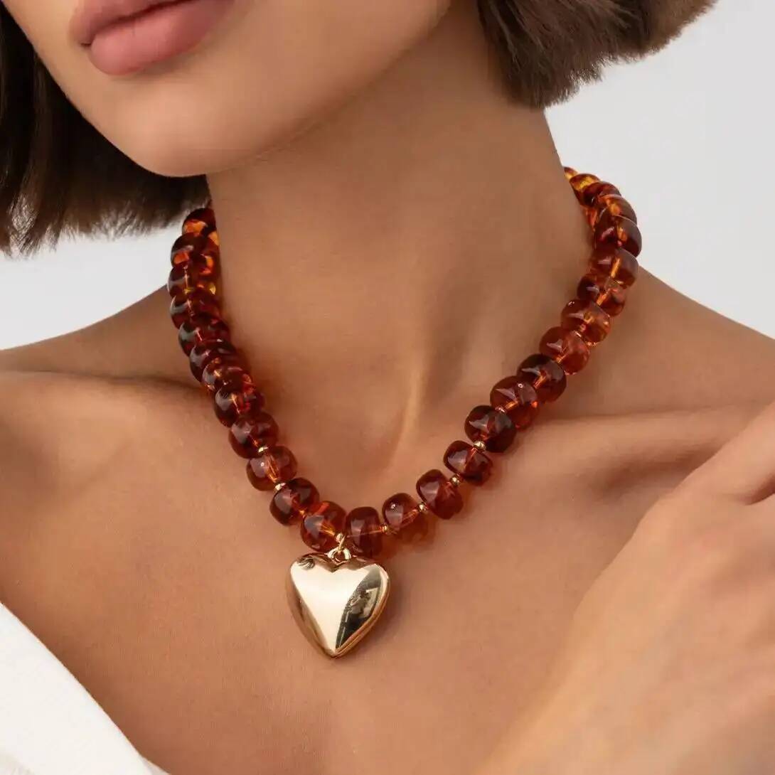 Resin Bangle Bracelet - SHIXIN Trendy Amber Acrylic Resin Beaded