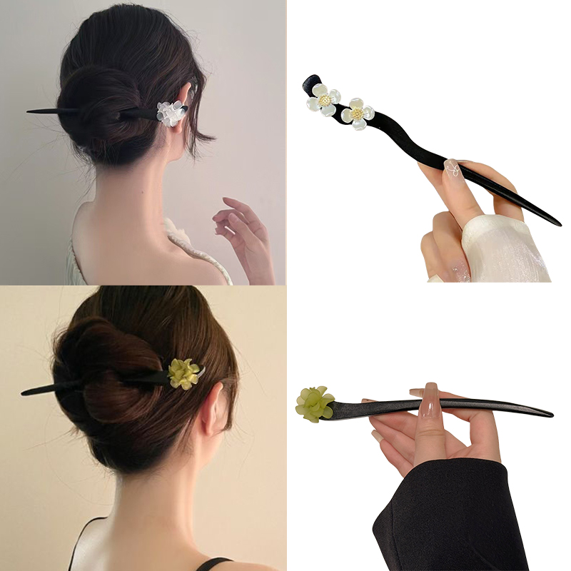 Pearl Hair Pin - Vintage Chinese Style Wooden Flower Hair