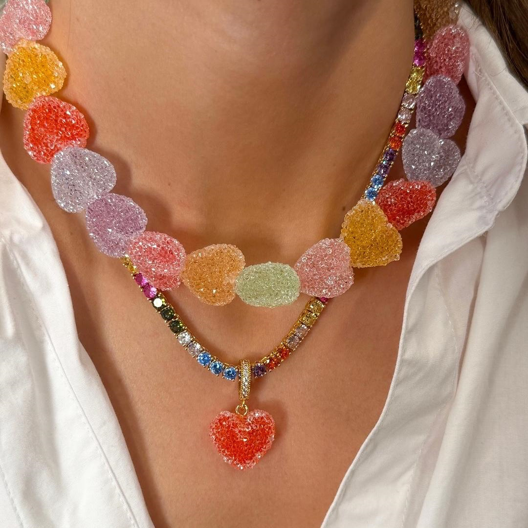Colorful Heart Resin Necklace  - Resin Bangle Bracelet ulasan dan harga