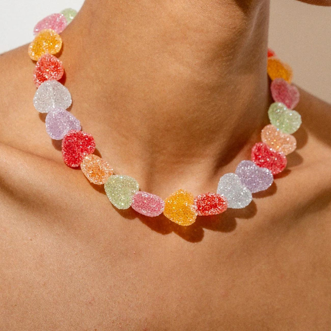 Colorful Heart Resin Necklace  - Resin Bangle Bracelet ulasan dan harga
