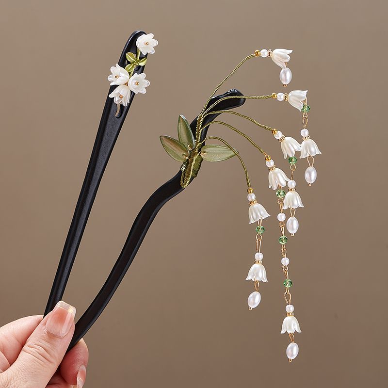 Wooden Flower Hairpin Vintage  - Pearl Hair Pin ulasan dan harga
