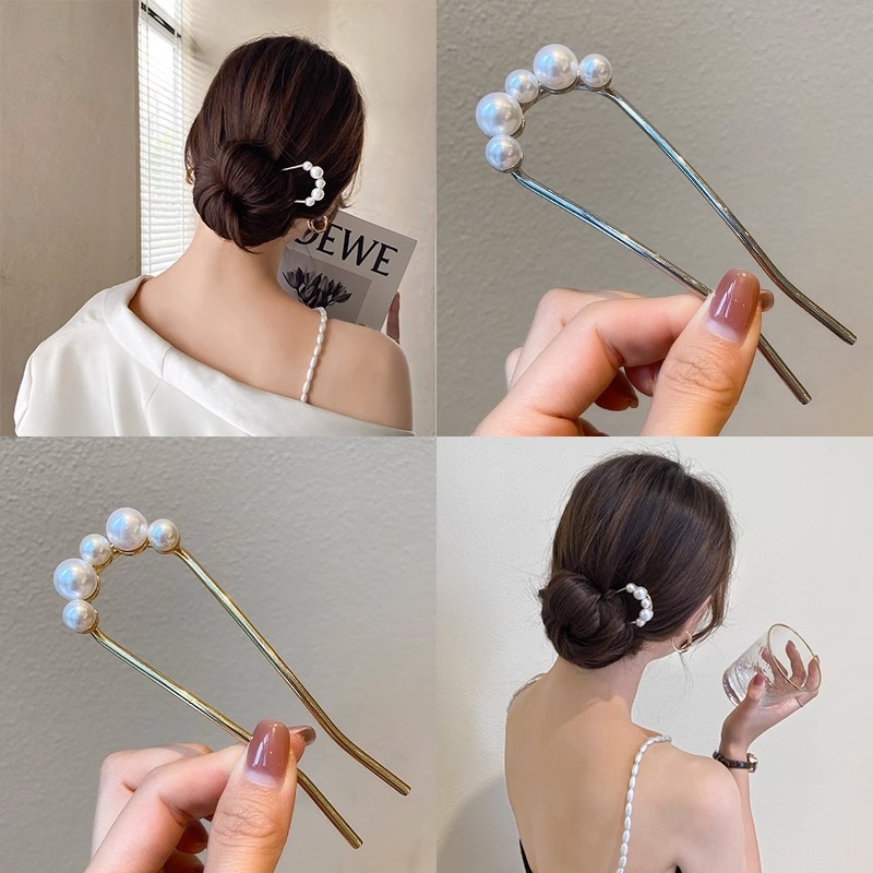 New Metal Vintage U Shape Hair - Pearl Hair Pin ulasan dan harga