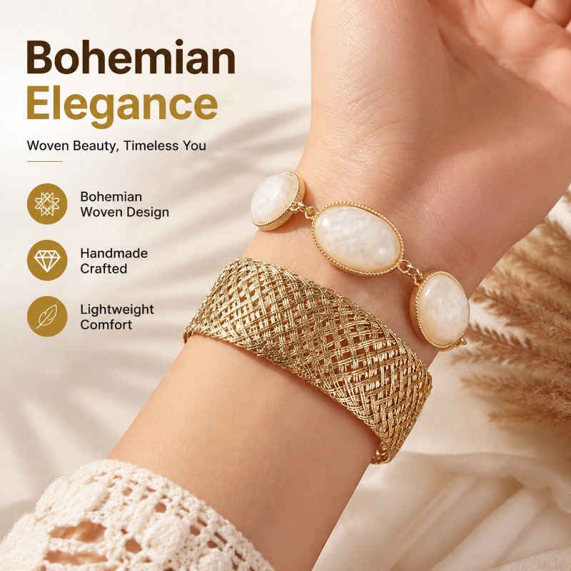 Bohemian Woven Resin Oval Brac - Resin Bangle Bracelet ulasan dan harga